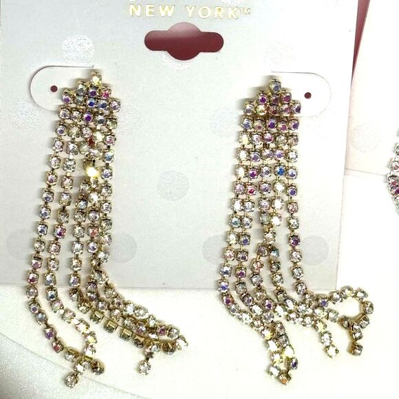 ISAAC MIZRAHI Gold Tone Crystal Dangling Post  Earrings - Picture 7 of 10